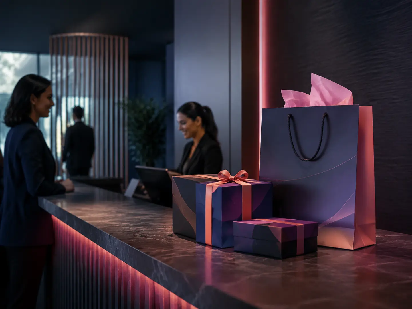Presentes e sacolas em uma campanha comercial premium